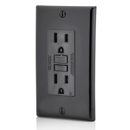 Leviton GFCI Receptacle, 15A, 125Vac, 5-15R, Black GFNT1-E